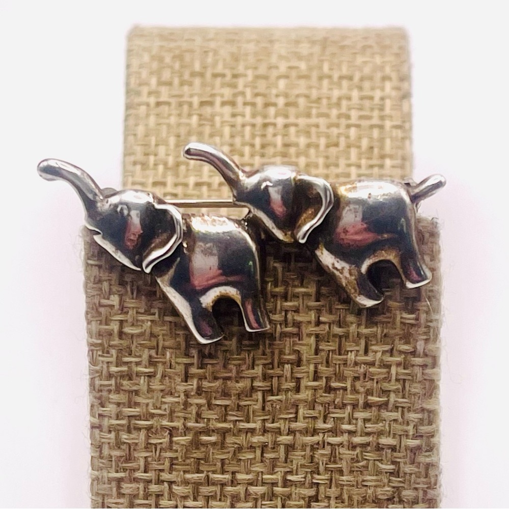 RELISTED Sterling Silver Two Elephants With Good Luck Trunks Up - Picture 3 of 12